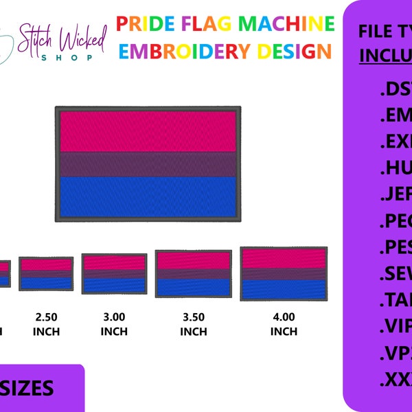 Pride Embroidery Design, Bisexual Pride Flag Embroidery Design, LGBTQ Embroidery Design, Flag Embroidery Design, 5 Sizes