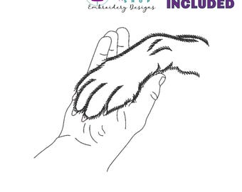 Dog Paw In Hand Machine Embroidery Design, Animal Machine Embroidery, I Love My Dog Embroidery Machine File, Multiple Formats, 7 Sizes