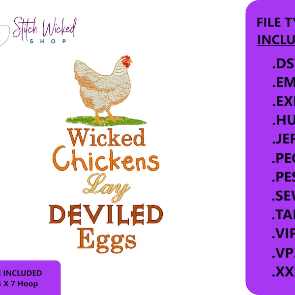 Wicked Chickens Lay Deviled Eggs, Kitchen Towel Embroidery Design, Tea Towel Embroidery Design, Funny Embroidery File, 5 X 7 Hoop