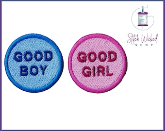 Good Boy and Good Girl Embroidered Patches, Iron On and Sew On Options, Custom Colors and Sizes