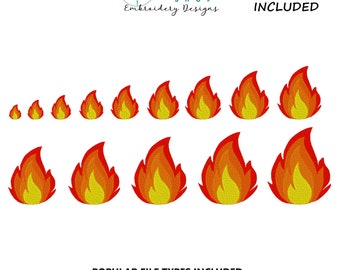 Flame Embroidery Design, Fire Machine Embroidery Design, Mini Fire Embroidery Machine File, Camp Fire Design, 14 Sizes Included
