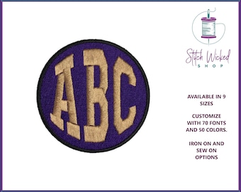 Custom Embroidered Circle Monogram Patches, Embroidered Monogram Patches, Monogram Patch, Custom Initial Patch, Custom Embroidered Monogram