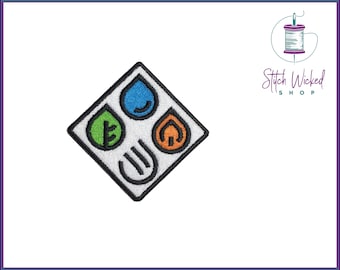 4つの要素が刺繍された刺繍パッチ、要素刺繍パッチ、縫い付けまたはアイロン接着パッチとして利用可能
