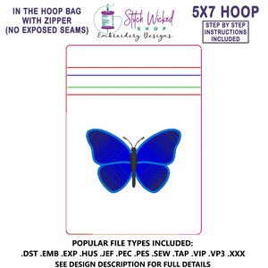 In the Hoop Butterfly Bag Embroidery Design, ITH Zipper Bag, 5 X 7 Machine Embroidery Design, Fully Lined Zipper Pouch With No Exposed Seams