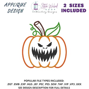 Halloween Kürbis Stickdatei, Jack O Lantern Applikation, Maschinenstickerei, digitaler Download, 2 Größen inklusive - Gesicht 6