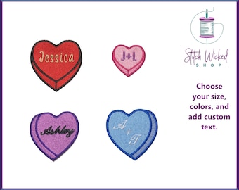 Personalised embroidered heart shape name patch badge multicoloured border Personalised embroidered heart shape name patch badge multicoloured border