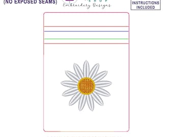 In the Hoop Daisy Bag Embroidery Design, ITH Zipper Bag, 5 X 7 Machine Embroidery Design, Fully Lined Zipper Pouch With No Exposed Seams