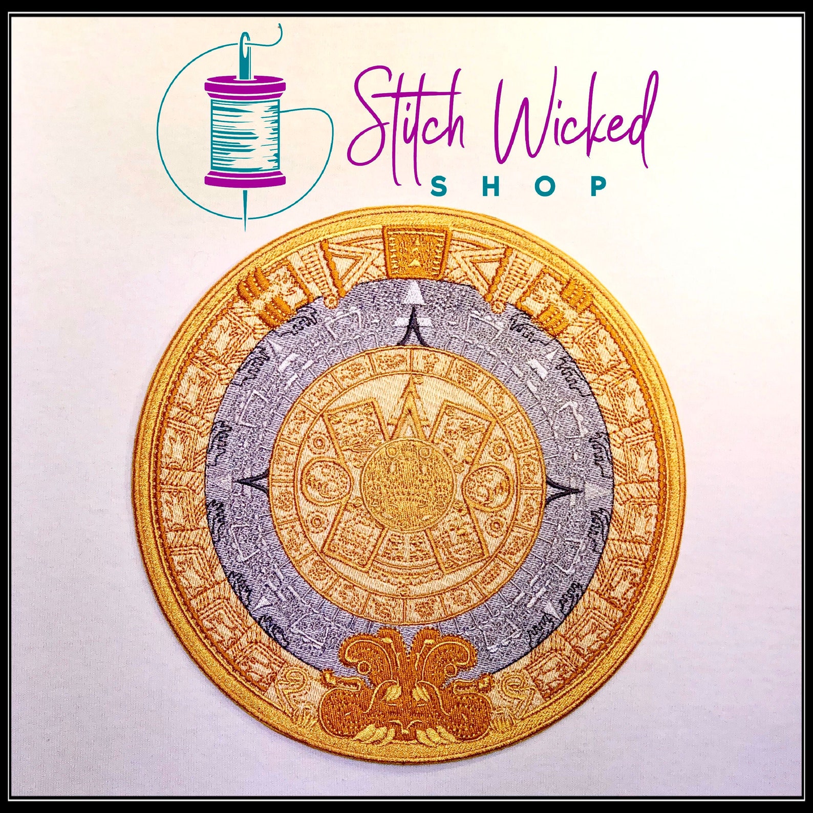Aztec Calendar Patch Large Embroidered Patch Mayan Aztec Etsy