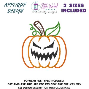 Halloween Kürbis Stickdatei, Jack O Lantern Applikation, Maschinenstickerei, digitaler Download, 2 Größen inklusive - Gesicht 7