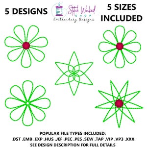 Mini Flower Machine Embroidery Design Bundle, Small Floral Embroidery Pattern, Easter Embroidery, 5 Designs, 5 Sizes, Outline Triple Stitch