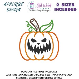 Halloween Kürbis Stickdatei, Jack O Lantern Applikation, Maschinenstickerei, digitaler Download, 2 Größen inklusive - Gesicht 10