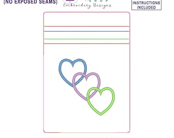 Hearts In the Hoop Bag Embroidery Design, ITH Zipper Bag, 5 X 7 Machine Embroidery Design, Fully Lined Zipper Pouch With No Exposed Seams
