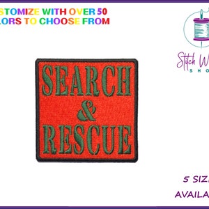 Search And Rescue Embroidered Patch, Dog Patch, Dog Patches for Harness, Search & Rescue Patch, Choose Your Custom Colors, 5 Sizes