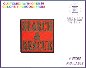 Search And Rescue Embroidered Patch, Dog Patch, Dog Patches for Harness, Search & Rescue Patch, Choose Your Custom Colors, 5 Sizes