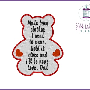 Memory Bear Embroidered Patch, Personalized Memory Patch, Custom Memory Pillow Patches, Bear Patch, Iron On Patch, Sew On Appliques
