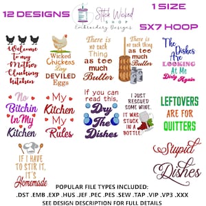 Funny Kitchen Towel Embroidery Design Bundle, Tea Towel Embroidery Design, Funny Embroidery Design Files, 12 Designs for 5 X 7 Hoop