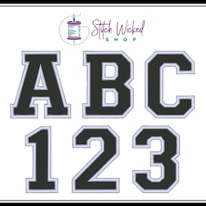 Varsity Letter Patch, Varsity Number Patch, Custom Embroidered Patch, Letterman Jacket, College Apparel, Black Background White Edge Iron On