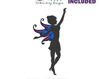 Fee Silhouette, Maschinenstickerei, Fantasy Stickdatei, Stickerei Feen, Instant Download, 8 Größen, Fee 1