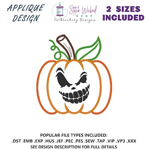 Halloween Kürbis Stickdatei, Jack O Lantern Applikation, Maschinenstickerei, digitaler Download, 2 Größen inklusive - Gesicht 4