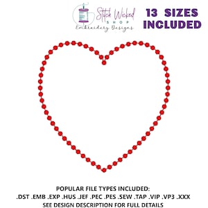 Valentines Embroidery Design, Heart Embroidery Pattern, Valentines Day Heart, Heart Embroidery Machine Files, Embroidered Heart, 13 Sizes