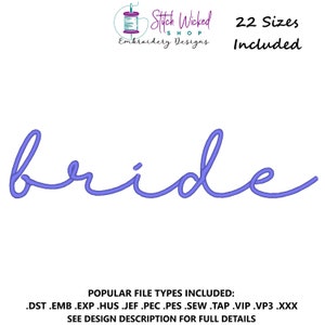 Bride Embroidery Design, Bride Script Embroidery File, Bride Sweatshirt ...
