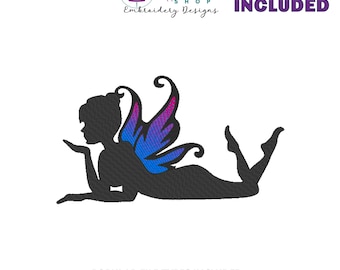 Fee Silhouette, Maschinenstickerei, Fantasy Stickdatei, Stickerei Feen, Instant Download, 8 Größen, Fee 5