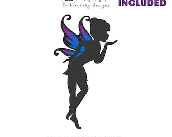 Fee Silhouette, Maschinenstickerei, Fantasy Stickdatei, Stickerei Feen, Instant Download, 8 Größen, Fee 6