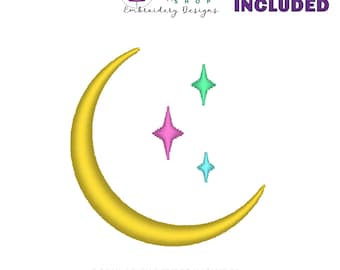 Mini Crescent Moon Satin Stitch Machine Embroidery Design, Mini Celestial Design File, Tiny Star and Moon Instant Download, 7 Sizes Included
