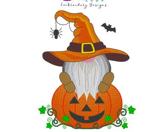Halloween Gnome Embroidery Design, Jack O Lantern Embroidery Design, Pumpkin Gnome Machine Embroidery Design, 13 Sizes Included