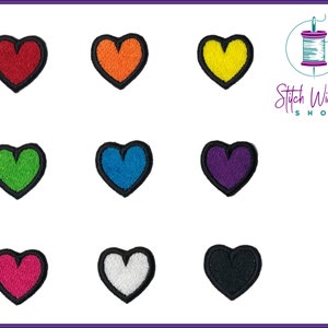 Mini Herz Aufnäher, gestickte Aufnäher, Valentinstag Herz Aufnäher, süße Herz Aufnäher, Aufbügler oder Aufnäher, wählen Sie Randfarben, 9 Aufnäher