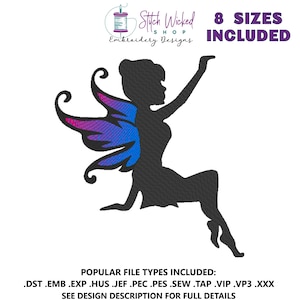 Fairy Silhouette Machine Embroidery Design, Fantasy Embroidery Machine File, Embroidery Fairies, Instant Download, 8 Sizes, Fairy 4