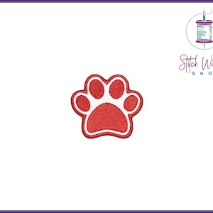 May include: Red paw print embroidery patch with white accents.