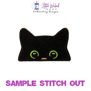 Disegno per ricamo a macchina di un gatto nero, disegno per ricamo a macchina di un simpatico gatto nero da tasca, ricamo di un gattino da tasca, disegno di riempimento e applicazione inclusi immagine 2