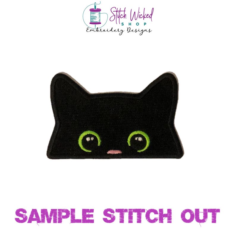 Disegno per ricamo a macchina di un gatto nero, disegno per ricamo a macchina di un simpatico gatto nero da tasca, ricamo di un gattino da tasca, disegno di riempimento e applicazione inclusi immagine 2