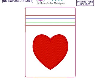 In the Hoop Heart Bag Embroidery Design, ITH Zipper Bag, 5 X 7 Machine Embroidery Design, Fully Lined Zipper Pouch With No Exposed Seams