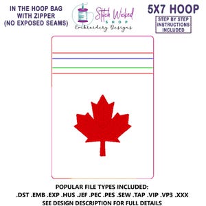 Maple Leaf In the Hoop Bag Embroidery Design, ITH Zipper Bag, 5 X 7 Machine Embroidery Design, Fully Lined Zipper Pouch, No Exposed Seams