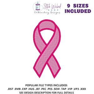 Motif de broderie ruban, ruban de sensibilisation, sensibilisation au cancer du sein, motif de broderie machine, téléchargement numérique, 9 tailles incluses