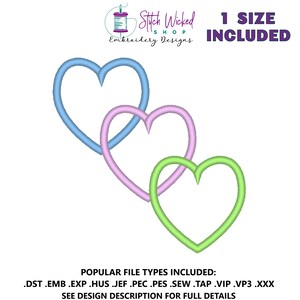 Satin Stitch Mini Hearts Machine Embroidery Design, Valentines Day Hearts Embroidery, Instant Download Digital File. Valentines Designs