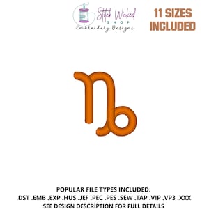 Capricorn Zodiac Symbol Embroidery Design, Mini Zodiac Embroidery, Satin Stitch Machine Embroidery Design, Zodiac Embroidery, 11 Sizes