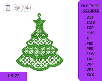 Free Standing Lace Design, Weihnachtsbaum Dekoration, Maschinenstickerei Design, Freistehende Spitze Datei, FSL, Digitaler Download