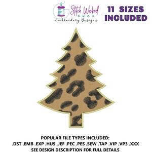 Christmas Tree Machine Embroidery Design,  Leopard Print Pattern, Digital Download - 11 Sizes Included
