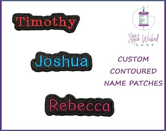 Custom Embroidered Contoured Name Patches, Personalized Clothing Labels, Back to School Name Tags, Iron on Patches for Employee Uniforms