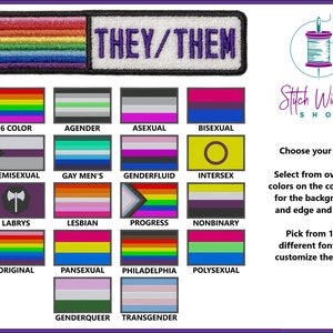 Custom Pronoun Patch, Professional Pronoun Tag, Embroidered Custom Patch, Pride Flag Patch, Iron On Patch for Backpack, Sew On labels image 1