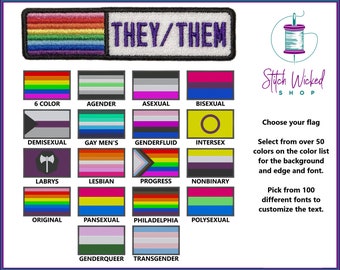Custom Pronoun Patch, Professional Pronoun Tag, Embroidered Custom Patch, Pride Flag Patch, Iron On Patch for Backpack, Sew On labels