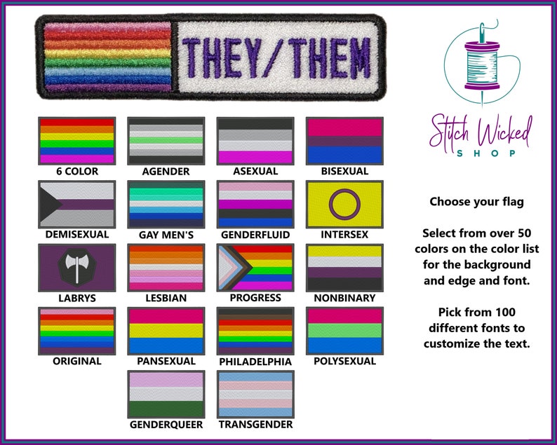 Custom Pronoun Patch, Professional Pronoun Tag, Embroidered Custom Patch, Pride Flag Patch, Iron On Patch for Backpack, Sew On labels image 1