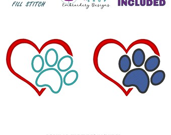 Dog Paw Embroidery Design, Puppy Paw Print, Doggy Paw Print, Heart Machine Embroidery Design, Dog Paw Applique, Paw Print Embroidery Pattern