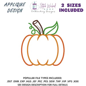 Kürbis Applikation Stickdatei, Herbst Halloween Dekor, Applikation Maschinenstickerei, digitaler Download, 2 Größen inklusive