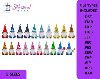 Gnome Machine Embroidery Designs, Design Bundle, Gnome Embroidery Patterns, Gnomes with Hats, Gnome Patterns, Gnome Decor, Full Design Set