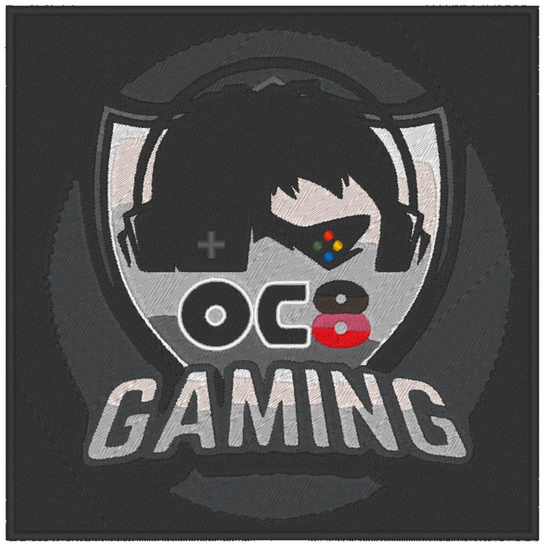 May include: A black and white logo with a stylized image of a person wearing a headset and holding a video game controller. The logo says "OC8 GAMING" in white text.