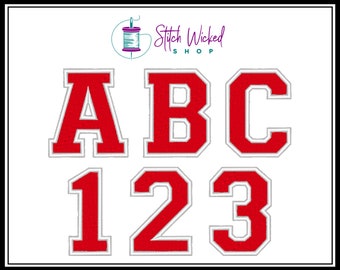 Varsity Lettres et chiffres Rouge avec Bord Couleur Fer Brodé Sur Patch Applique College Letterman Monogramme